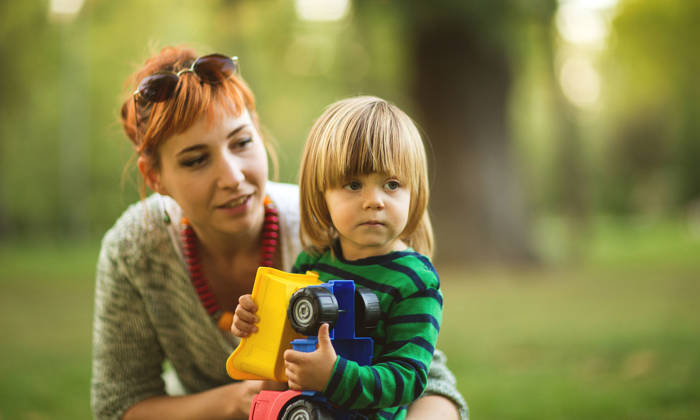 Mother and child outside