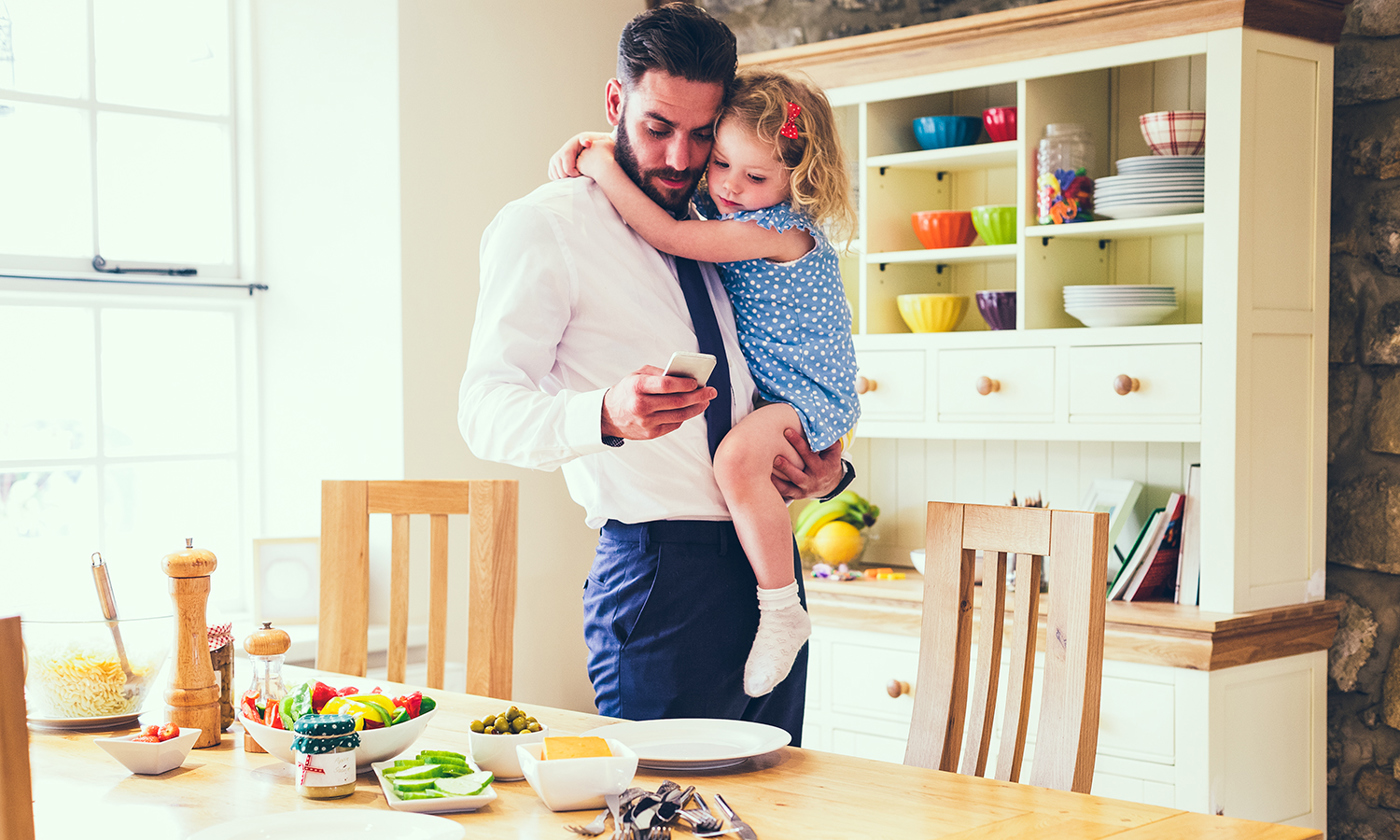 Father with daughter before work