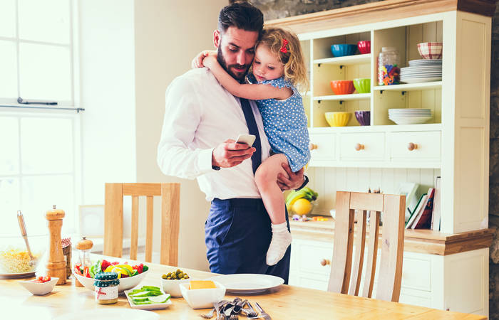 Father with daughter before work