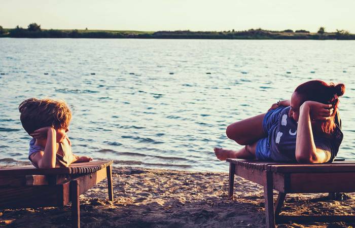 Mother and son at the beach