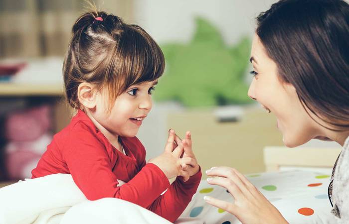Mother and child talking